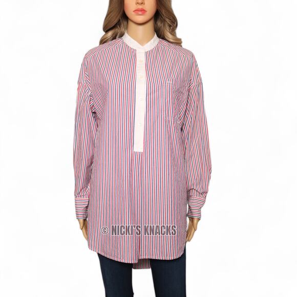 Alex Mill Striped Cotton Popover Tunic Red White Blue Oversized Shirt Size XS - Picture 3 of 10